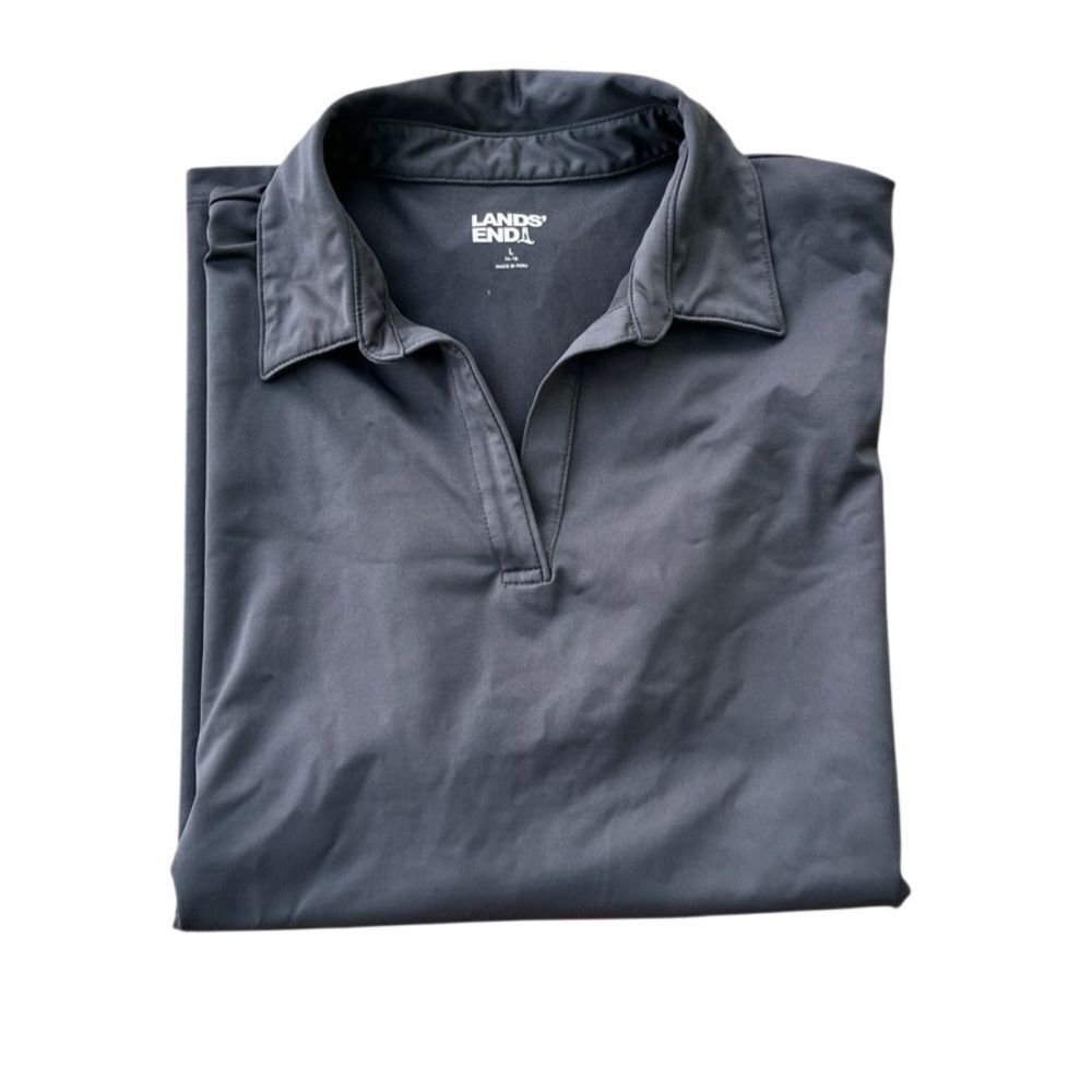 Lands’ End Women’s Short Sleeve Rapid Dry Sport Neck Polo Shirt Large Grey